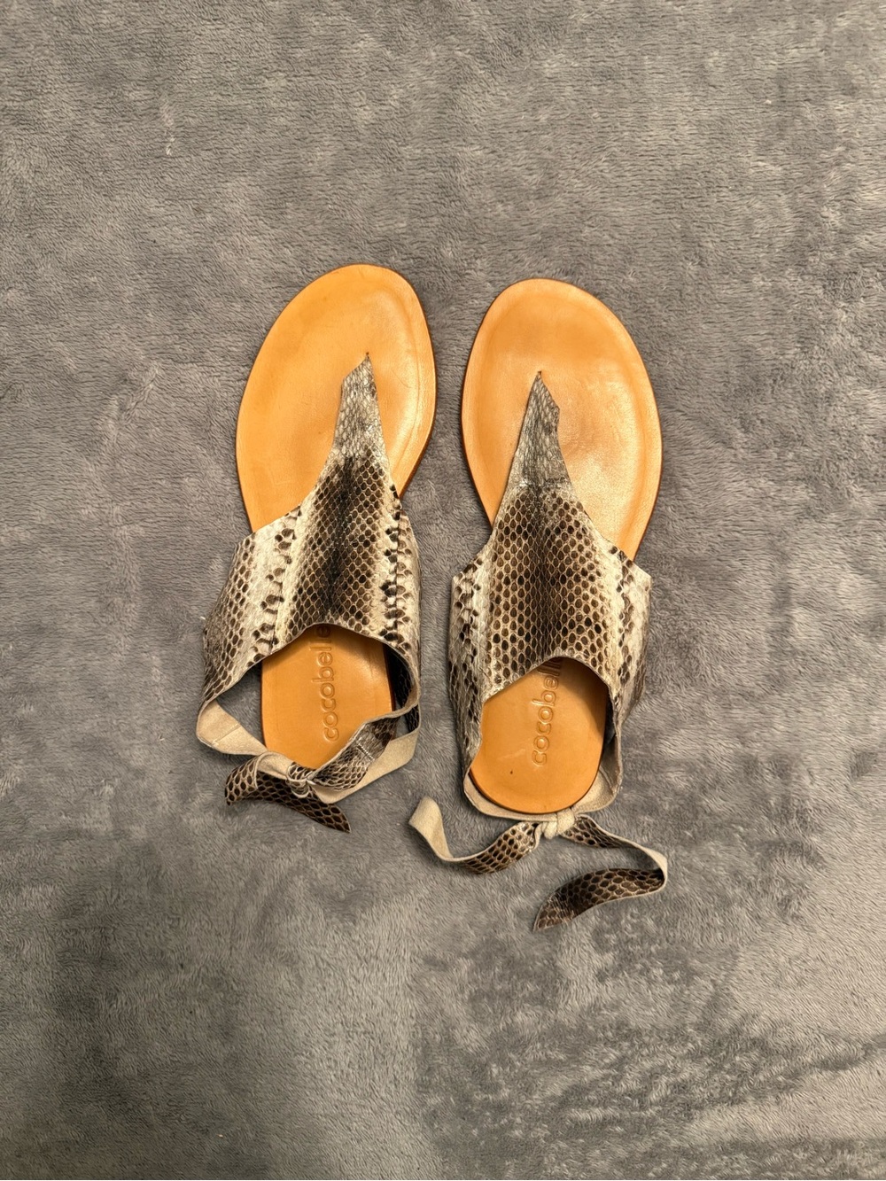 Cocobella Aria Snakeskin Leather Flat Sandals size 37 / US 6.5